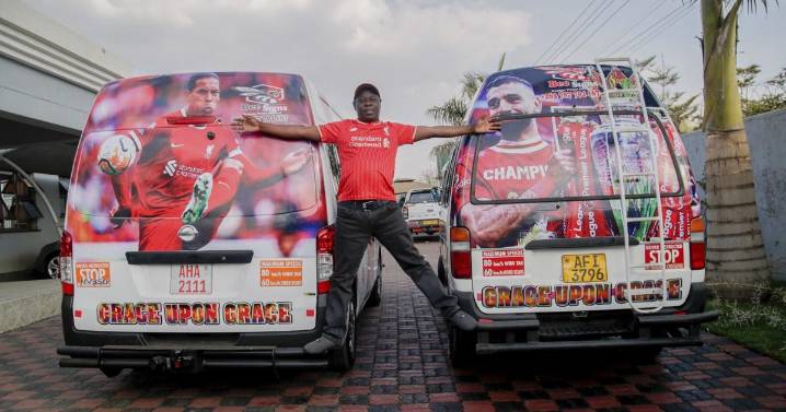 Photos of taxi drivers in Zimbabwe showing off team colors for the Premier League soccer season