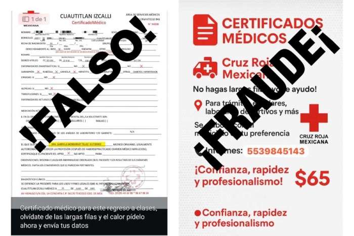 Falsifican certificados médicos usando logotipos de Cruz Roja Mexicana