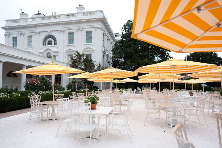 Trump defends Rose Garden revamp, slags contractors