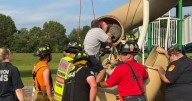 Police cut open playground slide to find 40