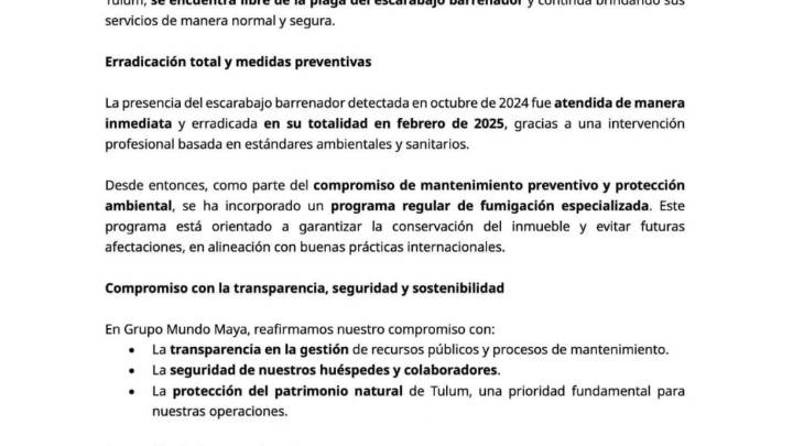 Grupo Mundo Maya aclara: su hotel en Tulum está libre de plagas