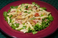 Sunny chicken pasta salad is refreshing and flavorful