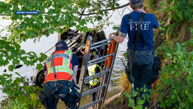Vehicle goes into Merrimack River in Manchester; driver taken to hospital