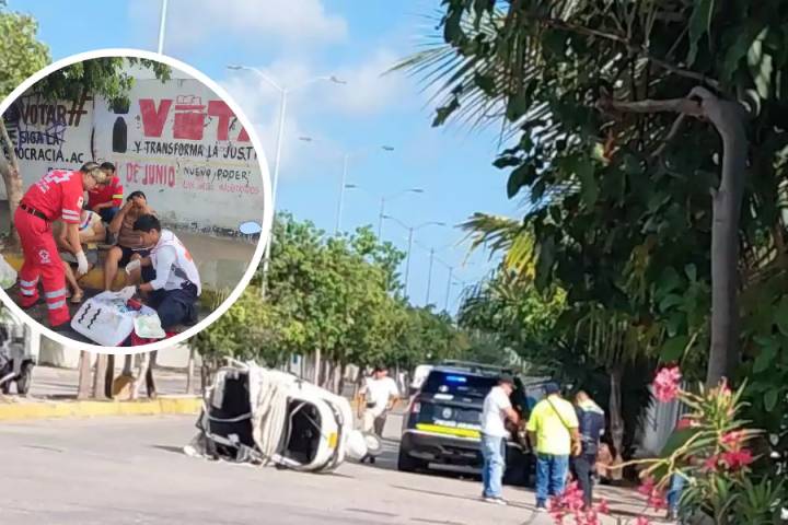Mototaxi vuelca tras choque en Villas del Sol, Playa del Carmen: Hay una mujer lesionada