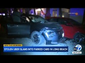 Stolen Uber slams into parked cars in Long Beach, video shows