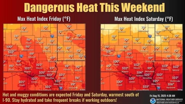 Heat indices could reach triple digits this weekend in eastern South Dakota
