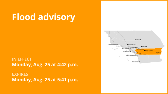 Update: Flood advisory issued for Riverside County early Monday evening triggered by heavy rainfall