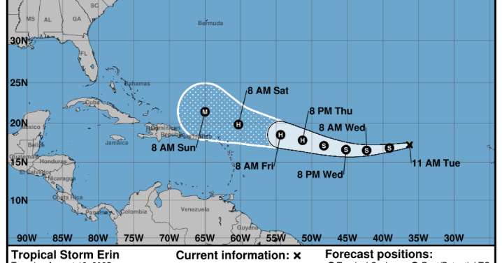Tropical Storm Erin could become the first Atlantic hurricane of the 2025 season