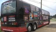 'Ban Pharma Ads' bus visits Ruffino's on Highland Road for town hall meeting