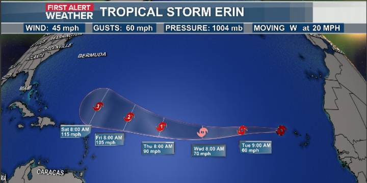 Tropical Storm Erin forms in the Atlantic
