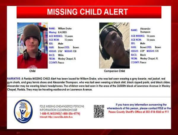 Florida Missing Child Alert Canceled: 2 Wesley Chapel Teens Located Safe