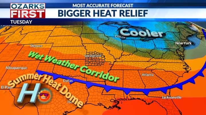 Rain dissapears and heat lingers, but big heat relief showing up in a week