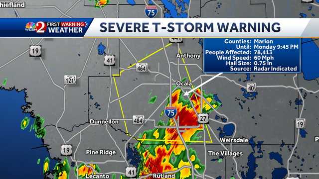 Severe thunderstorm warning issued for Marion County Monday night