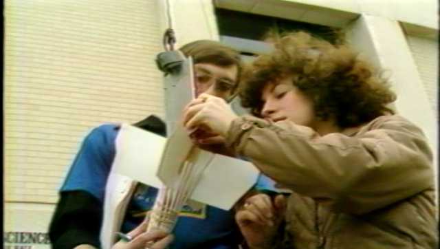 University students gather to take part in 1981 egg drop