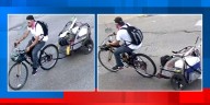 Crime Stoppers: Man steals leaf blower, rides away on bike with child carrier