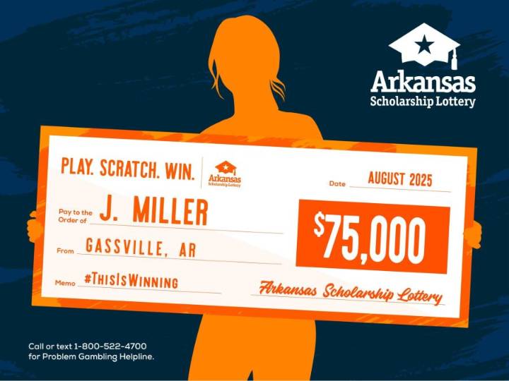 $3 Arkansas Scholarship Lottery scratch-off ticket a $75,000 win for Gassville woman