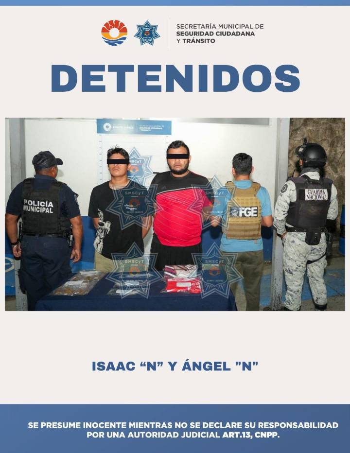 Dos detenidos en Cancún por delitos contra la salud