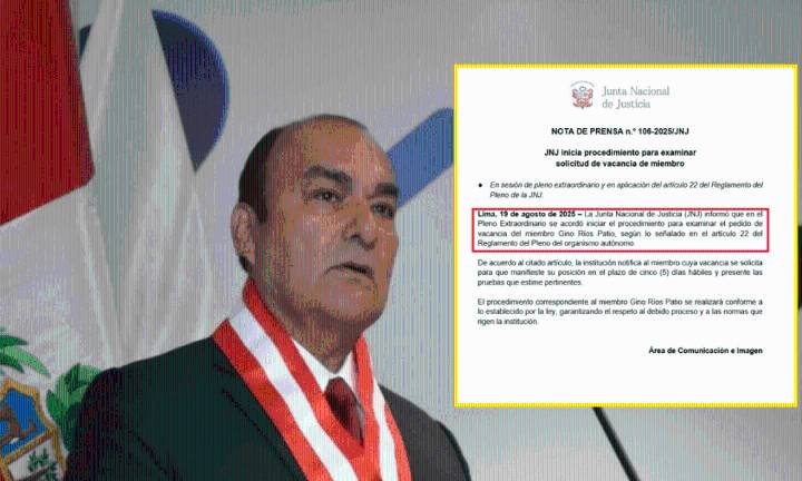 JNJ inicia procedimiento para separar de la presidencia a Gino Ríos