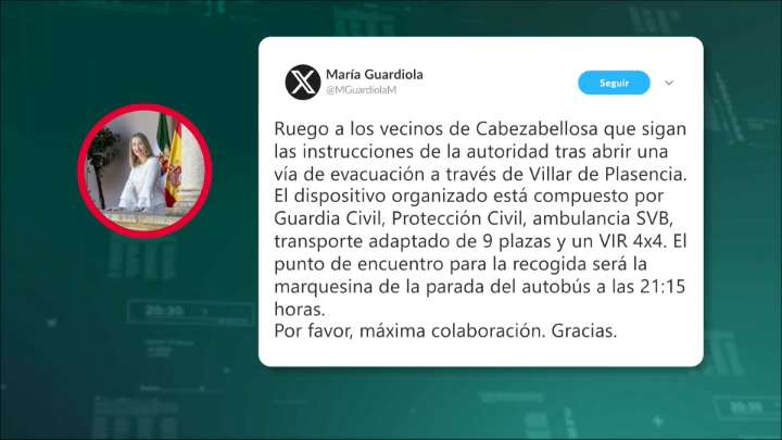 Evacuación en Cabezabellosa: se habilita salida segura por Villar de Plasencia