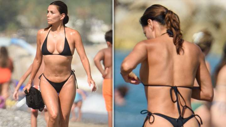 Eva Longoria Heats Up the Beach in Black String Bikini