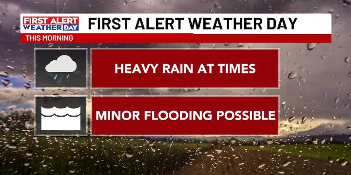 First Alert Weather Day for rainfall this morning that may cause minor flooding