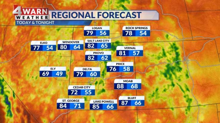 Areas of showers and storms will continue north across Utah