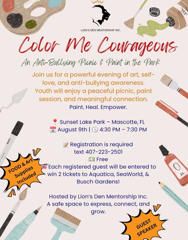 Color Me Courageous – Anti-Bullying & Suicide Prevention Art Picnic (Aug 9)