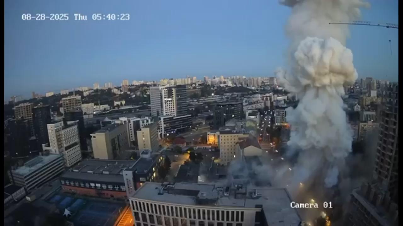 CCTV camera in Kyiv captures blasts during mass Russian drone and missile attack on Ukraine capital