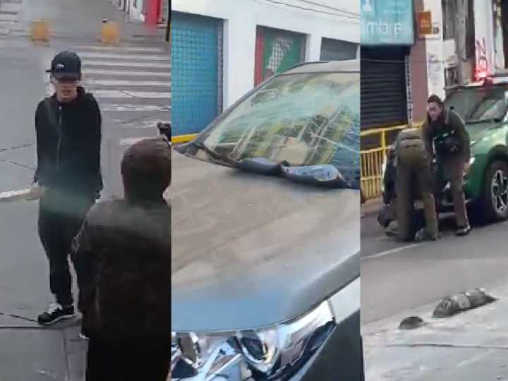 Antofagasta: Extranjero destroza vehículo en pleno centro y es detenido, ¿qué motivó este ataque?