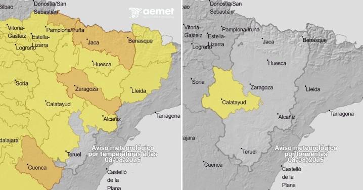 Viernes de calor extremo en Aragón: avisos por temperaturas de hasta 39 °C y riesgo de tormentas