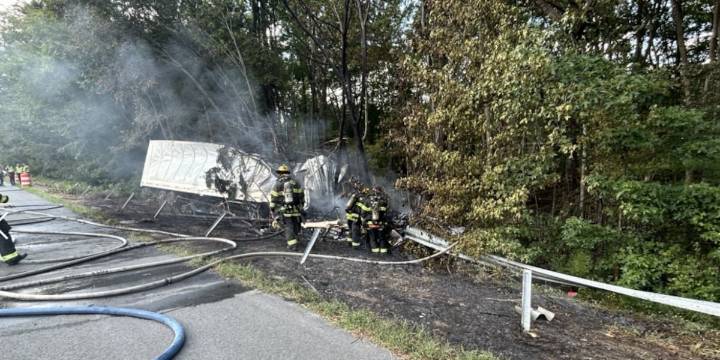 Driver injured in fiery crash on I