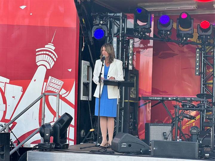 Danielle Smith touts 'strong Alberta' during Alberta Day celebration at Heritage Park