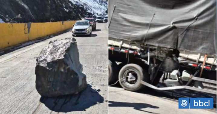 Camión es impactado por enorme roca tras deslizamiento en la Ruta CH