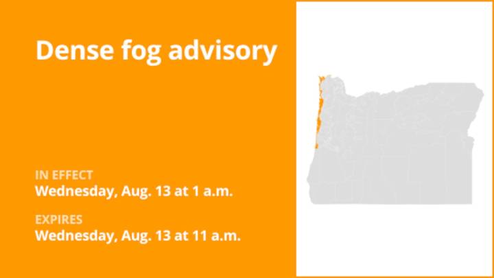 Dense fog advisory for Oregon for Wednesday – visibility limited to 1/4 mile