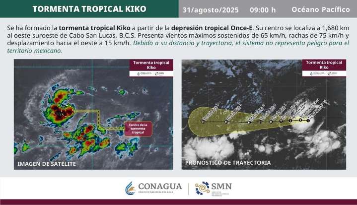 Tormenta tropical ‘Kiko’ se forma en el Pacífico, a mil kilómetros de BC
