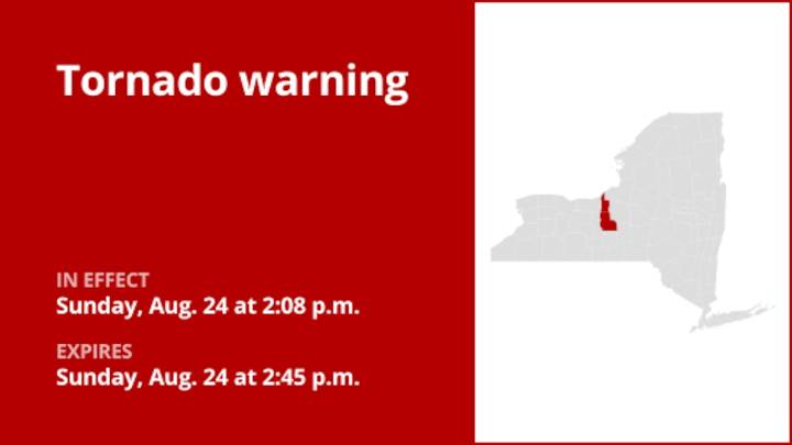 Tornado warning active for Cayuga County Sunday afternoon