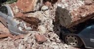 Rockslide in Manitou crushes 2 vehicles, closes road