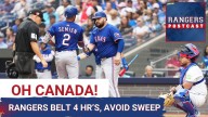 The Rangers blasted the Blue Jays to avoid the sweep in Toronto.