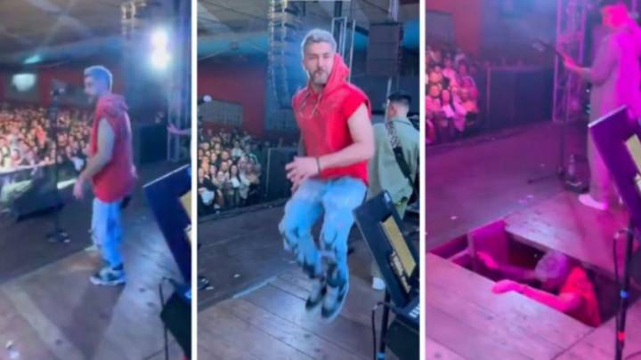 Video: un cantante de cuarteto se cayó en un agujero de un escenario en Córdoba