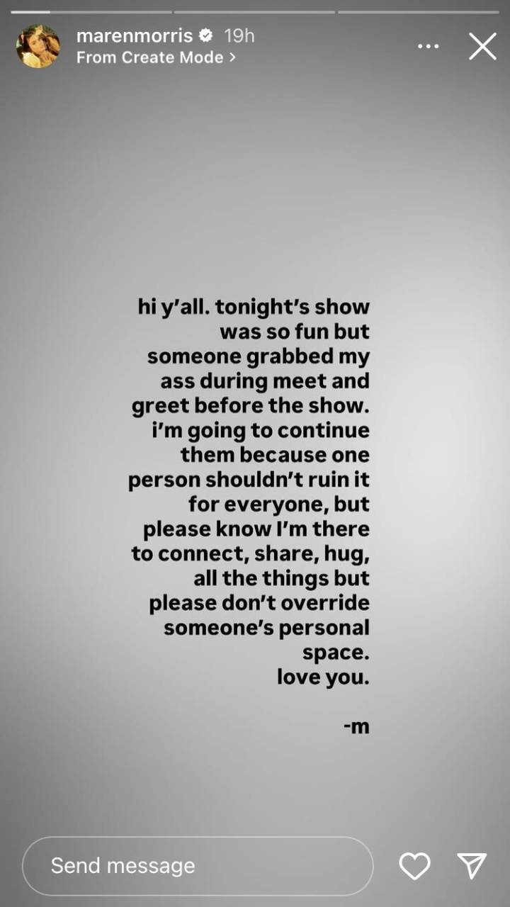Maren Morris Reacts After Fan 'Grabbed My Ass' During Meet