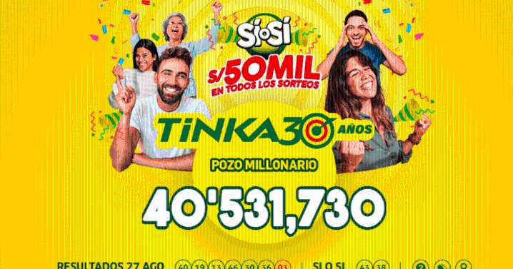 Sorteo de La Tinka EN VIVO HOY, domingo 31 de agosto: números ganadores, pozo millonario, cómo jugar y más