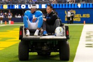 Chargers WR Quentin Johnston carted off after big hit