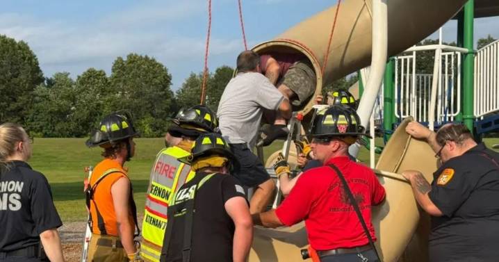 Police cut open playground slide to find 40
