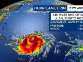 Slightly weaker, Hurricane Erin now Category 4 as it undergoes an eye wall replacement cycle