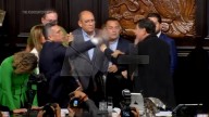 Tempers flare in Mexico senate as disagreeing politicians Alejandro 'Alito' Moreno and Gerardo Fernández Noroña fight