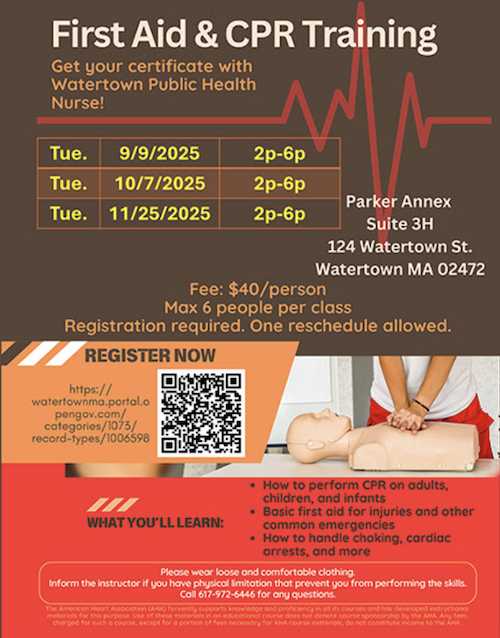 First Aid & CPR Training Offered by Watertown’s Public Health Nurse