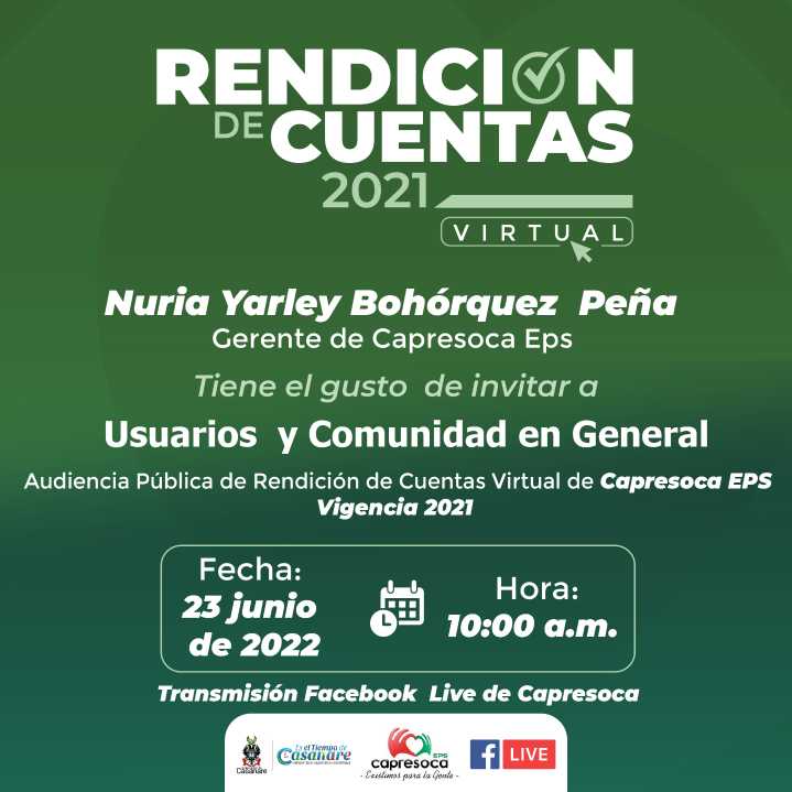 Este 23 de junio, Capresoca adelanta Rendición de Cuentas Virtual vigencia 2021