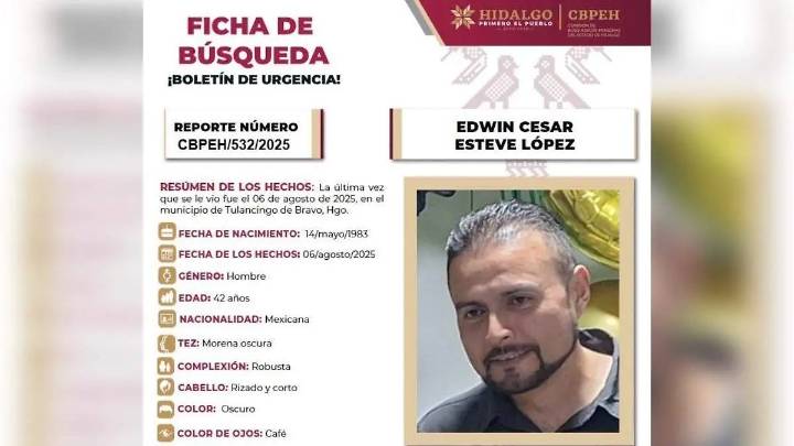 Tulancingo: Buscan a Edwin Esteve, habría desaparecido el 6 de agosto