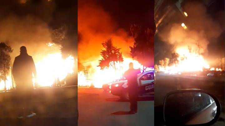 Un gigantesco incendio en un depósito de pallets movilizó siete dotaciones de bomberos en Esteban Echeverría