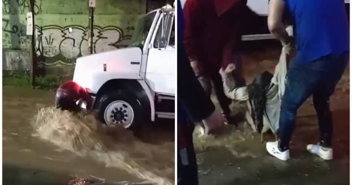 VIDEO | Joven es arrastrada por la corriente y se impacta contra camión en Tlalpan